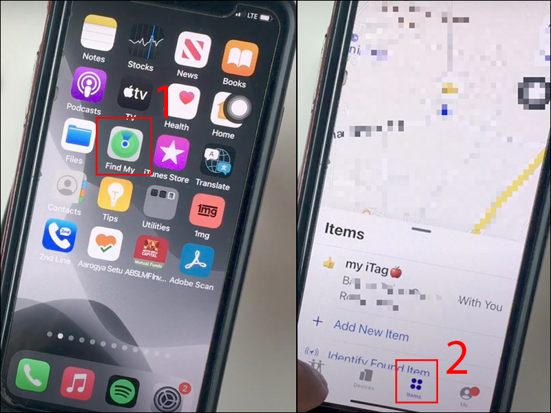 Khởi động Find My App và chọn items